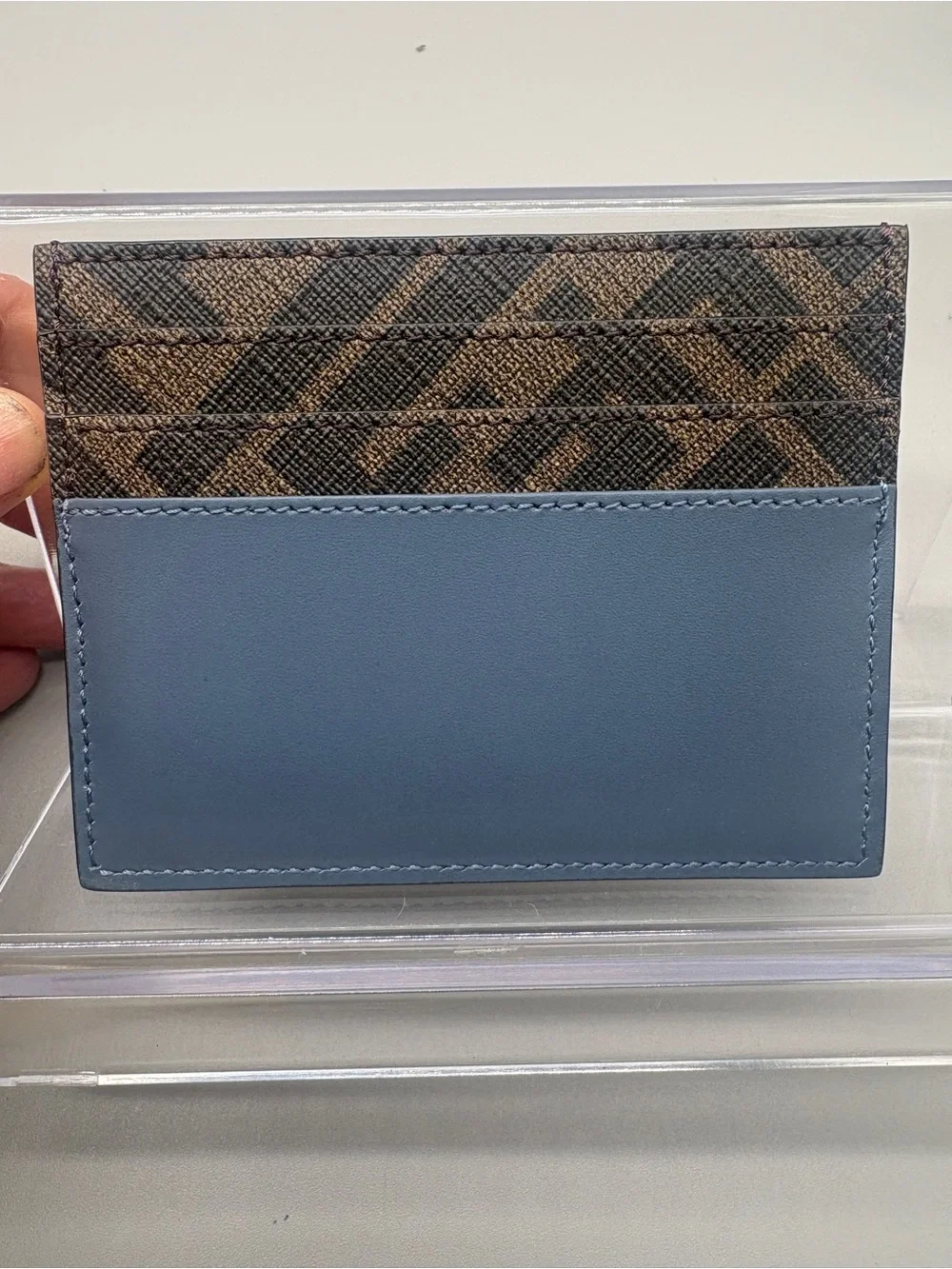 Fendi Two-Tone Blue Leather and Brown FF Logo Card Holder